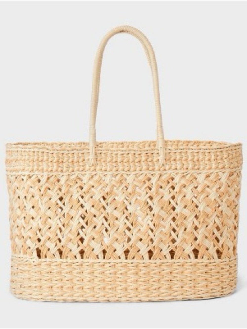 Handwoven Natural Straw Tote Bag - Neutral Beige